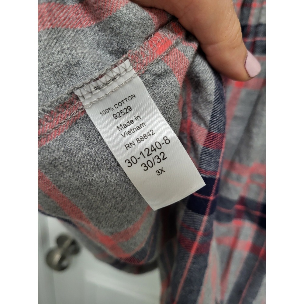 Gray Plaid Collarless Button Up Relaxed Fit Top Woman Within 3X - Picture 6 of 7